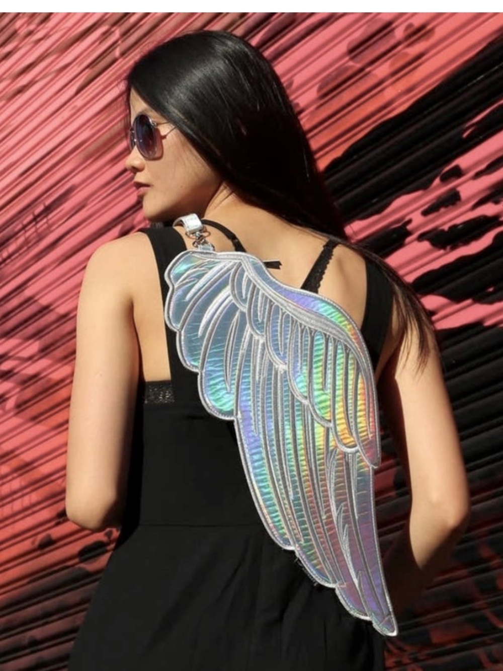 FYDELITY Quiver Holographic Angel Wing Backpack Sling Bag Purse Clutch Silver